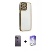 MARSİLYAN™- iPhone 13 Pro Max Kılıf Çekirdek Klasik Serisi - Siyah Bilvis 5in1 3D Magic Cam Ekran Koruyucu + Neon Fosforlu Kamera Lens - BZ
