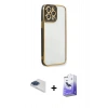 MARSİLYAN™- iPhone 13 Pro Max Kılıf Çekirdek Klasik Serisi - Siyah Bilvis 5in1 5D Magic Hayalet Cam Ekran Koruyucu + Lacivert Pers Alüminyum Kamera Lens
