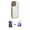 MARSİLYAN™- iPhone 13 Pro Max Kılıf Çekirdek Klasik Serisi - Siyah Bilvis 5in1 5D Magic Hayalet Cam Ekran Koruyucu + Neon Fosforlu Kamera Lens - MI