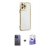 MARSİLYAN™- iPhone 13 Pro Max Kılıf Çekirdek Klasik Serisi - Siyah Bilvis 5in1 5D Magic Hayalet Cam Ekran Koruyucu + Neon Fosforlu Kamera Lens - MI