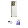 MARSİLYAN™- iPhone 13 Pro Max Kılıf Çekirdek Klasik Serisi - Siyah Bilvis 5in1 5D Magic Hayalet Cam Ekran Koruyucu + Lacivert Pers Alüminyum Kamera Lens