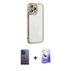 MARSİLYAN™- iPhone 13 Pro Max Kılıf Çekirdek Klasik Serisi - Siyah Bilvis 5in1 5D Magic Hayalet Cam Ekran Koruyucu + Neon Fosforlu Kamera Lens - MI