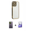 MARSİLYAN™- iPhone 13 Pro Max Kılıf Çekirdek Klasik Serisi - Siyah Bilvis 5in1 5D Magic Hayalet Cam Ekran Koruyucu + Neon Fosforlu Kamera Lens - YL