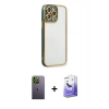 MARSİLYAN™- iPhone 13 Pro Max Kılıf Çekirdek Klasik Serisi - Siyah Bilvis 5in1 5D Magic Hayalet Cam Ekran Koruyucu + Neon Fosforlu Kamera Lens - YL