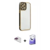 MARSİLYAN™- iPhone 13 Pro Max Kılıf Çekirdek Klasik Serisi - Siyah Bilvis 5in1 5D Magic Hayalet Cam Ekran Koruyucu + Pers Alüminyum Kamera Lens - GI