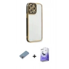 MARSİLYAN™- iPhone 13 Pro Max Kılıf Çekirdek Klasik Serisi - Siyah Bilvis 5in1 5D Magic Hayalet Cam Ekran Koruyucu + Gökkuşağı Shine Kamera Lens Koruma Cam