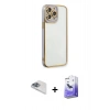 MARSİLYAN™- iPhone 13 Pro Max Kılıf Çekirdek Klasik Serisi - Siyah Bilvis 5in1 5D Magic Hayalet Cam Ekran Koruyucu + Pers Alüminyum Kamera Lens - SABE