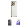 MARSİLYAN™- iPhone 13 Pro Max Kılıf Çekirdek Klasik Serisi - Siyah Bilvis 5in1 5D Magic Hayalet Cam Ekran Koruyucu + Neon Fosforlu Kamera Lens - YL