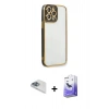 MARSİLYAN™- iPhone 13 Pro Max Kılıf Çekirdek Klasik Serisi - Siyah Bilvis 5in1 5D Magic Hayalet Cam Ekran Koruyucu + Pers Alüminyum Kamera Lens - SABE