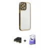 MARSİLYAN™- iPhone 13 Pro Max Kılıf Çekirdek Klasik Serisi - Siyah Bilvis 5in1 5D Magic Hayalet Cam Ekran Koruyucu + Raze Metal Kamera Lens - GD