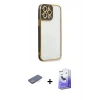 MARSİLYAN™- iPhone 13 Pro Max Kılıf Çekirdek Klasik Serisi - Siyah Bilvis 5in1 5D Magic Hayalet Cam Ekran Koruyucu + Renkli Kamera Lens Koruma Cam - MI
