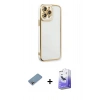 MARSİLYAN™- iPhone 13 Pro Max Kılıf Çekirdek Klasik Serisi - Siyah Bilvis 5in1 5D Magic Hayalet Cam Ekran Koruyucu + Gökkuşağı Shine Kamera Lens Koruma Cam