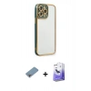 MARSİLYAN™- iPhone 13 Pro Max Kılıf Çekirdek Klasik Serisi - Siyah Bilvis 5in1 5D Magic Hayalet Cam Ekran Koruyucu + Gökkuşağı Shine Kamera Lens Koruma Cam