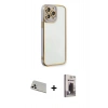 MARSİLYAN™- iPhone 13 Pro Max Kılıf Çekirdek Klasik Serisi - Siyah Bilvis Hayalet Cam Ekran Koruyucu + Rainbow Kamera Lens Koruma Cam - BZ