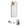 MARSİLYAN™- iPhone 13 Pro Max Kılıf Çekirdek Klasik Serisi - Siyah Bilvis Hayalet Cam Ekran Koruyucu + Pers Alüminyum Kamera Lens - LT