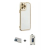 MARSİLYAN™- iPhone 13 Pro Max Kılıf Çekirdek Klasik Serisi - Siyah Bilvis Hayalet Cam Ekran Koruyucu + Rainbow Kamera Lens Koruma Cam - MI