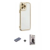 MARSİLYAN™- iPhone 13 Pro Max Kılıf Çekirdek Klasik Serisi - Siyah Bilvis Hayalet Cam Ekran Koruyucu + Renkli Kamera Lens Koruma Cam - MI