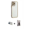 MARSİLYAN™- iPhone 13 Pro Max Kılıf Çekirdek Klasik Serisi - Siyah Bilvis Hayalet Cam Ekran Koruyucu + Mavi Rainbow Kamera Lens Koruma Cam