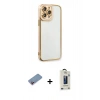 MARSİLYAN™- iPhone 13 Pro Max Kılıf Çekirdek Klasik Serisi - Siyah Bilvis Hayalet Cam Ekran Koruyucu + Pembe Shine Kamera Lens Koruma Cam