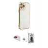 MARSİLYAN™- iPhone 13 Pro Max Kılıf Çekirdek Klasik Serisi - Siyah Bilvis Hayalet Cam Ekran Koruyucu + Pers Alüminyum Kamera Lens - KI
