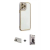 MARSİLYAN™- iPhone 13 Pro Max Kılıf Çekirdek Klasik Serisi - Siyah Bilvis Hayalet Cam Ekran Koruyucu + Rainbow Kamera Lens Koruma Cam - REGD