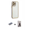 MARSİLYAN™- iPhone 13 Pro Max Kılıf Çekirdek Klasik Serisi - Siyah Bilvis Hayalet Cam Ekran Koruyucu + Renkli Kamera Lens Koruma Cam - SI