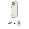MARSİLYAN™- iPhone 13 Pro Max Kılıf Çekirdek Klasik Serisi - Siyah Bilvis Hayalet Cam Ekran Koruyucu + Sarı Renkli Kamera Lens Koruma Cam