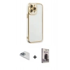 MARSİLYAN™- iPhone 13 Pro Max Kılıf Çekirdek Klasik Serisi - Siyah Bilvis Hayalet Cam Ekran Koruyucu + Sierra Blue Pers Alüminyum Kamera Lens