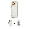 MARSİLYAN™- iPhone 13 Pro Max Kılıf Çekirdek Klasik Serisi - Siyah Joko 5D Cam + Gold Shine Kamera Lens