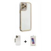 MARSİLYAN™- iPhone 13 Pro Max Kılıf Çekirdek Klasik Serisi - Siyah Joko 5D Cam + Gold Shine Kamera Lens