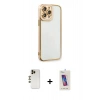 MARSİLYAN™- iPhone 13 Pro Max Kılıf Çekirdek Klasik Serisi - Siyah Joko 5D Cam + Gold Shine Kamera Lens