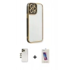 MARSİLYAN™- iPhone 13 Pro Max Kılıf Çekirdek Klasik Serisi - Siyah Joko 5D Cam + Gold Shine Kamera Lens