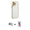 MARSİLYAN™- iPhone 13 Pro Max Kılıf Çekirdek Klasik Serisi - Siyah Joko 5D Cam + Mavi Rainbow Kamera Lens Koruma Cam