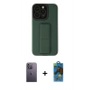 MARSİLYAN™- iPhone 13 Pro Max Kılıf Çekirdek Yansıma - Siyah 18D Cam Ekran Koruyucu + Neon Fosforlu Kamera Lens - BZ