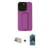 MARSİLYAN™- iPhone 13 Pro Max Kılıf Çekirdek Yansıma - Siyah 18D Cam Ekran Koruyucu + Beyaz Rainbow Kamera Lens Koruma Cam