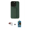 MARSİLYAN™- iPhone 13 Pro Max Kılıf Çekirdek Yansıma - Siyah 18D Cam Ekran Koruyucu + Kırmızı Pers Alüminyum Kamera Lens