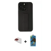 MARSİLYAN™- iPhone 13 Pro Max Kılıf Çekirdek Yansıma - Siyah 18D Cam Ekran Koruyucu + Kırmızı Pers Alüminyum Kamera Lens