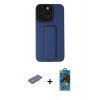 MARSİLYAN™- iPhone 13 Pro Max Kılıf Çekirdek Yansıma - Siyah 18D Cam Ekran Koruyucu + Mavi Renkli Kamera Lens Koruma Cam