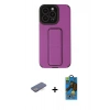 MARSİLYAN™- iPhone 13 Pro Max Kılıf Çekirdek Yansıma - Siyah 18D Cam Ekran Koruyucu + Mavi Renkli Kamera Lens Koruma Cam