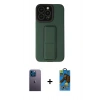 MARSİLYAN™- iPhone 13 Pro Max Kılıf Çekirdek Yansıma - Siyah 18D Cam Ekran Koruyucu + Neon Fosforlu Kamera Lens - MI