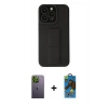 MARSİLYAN™- iPhone 13 Pro Max Kılıf Çekirdek Yansıma - Siyah 18D Cam Ekran Koruyucu + Neon Fosforlu Kamera Lens - YL