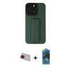 MARSİLYAN™- iPhone 13 Pro Max Kılıf Çekirdek Yansıma - Siyah 18D Cam Ekran Koruyucu + Rainbow Kamera Lens Koruma Cam - KI