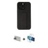 MARSİLYAN™- iPhone 13 Pro Max Kılıf Çekirdek Yansıma - Siyah 3D Antistatik Cam Ekran Koruyucu + Rainbow Kamera Lens Koruma Cam - MR
