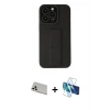 MARSİLYAN™- iPhone 13 Pro Max Kılıf Çekirdek Yansıma - Siyah 3D Antistatik Cam Ekran Koruyucu + Rainbow Kamera Lens Koruma Cam - BZ