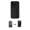 MARSİLYAN™- iPhone 13 Pro Max Kılıf Çekirdek Yansıma - Siyah 3D Antistatik Hayalet Cam Ekran Koruyucu + Neon Fosforlu Kamera Lens - BZ