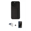 MARSİLYAN™- iPhone 13 Pro Max Kılıf Çekirdek Yansıma - Siyah 3D Antistatik Hayalet Cam Ekran Koruyucu + Pers Alüminyum Kamera Lens - LT