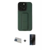 MARSİLYAN™- iPhone 13 Pro Max Kılıf Çekirdek Yansıma - Siyah 3D Antistatik Hayalet Cam Ekran Koruyucu + Rainbow Kamera Lens Koruma Cam - MI