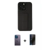 MARSİLYAN™- iPhone 13 Pro Max Kılıf Çekirdek Yansıma - Siyah 3D Antistatik Hayalet Cam Ekran Koruyucu + Neon Fosforlu Kamera Lens - MI