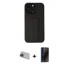 MARSİLYAN™- iPhone 13 Pro Max Kılıf Çekirdek Yansıma - Siyah 3D Antistatik Hayalet Cam Ekran Koruyucu + Rainbow Kamera Lens Koruma Cam - MI