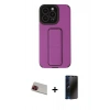 MARSİLYAN™- iPhone 13 Pro Max Kılıf Çekirdek Yansıma - Siyah 3D Antistatik Hayalet Cam Ekran Koruyucu + Rainbow Kamera Lens Koruma Cam - KI